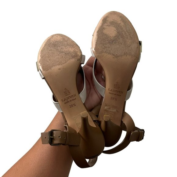 Lanvin White Gold Strappy Leather Sandal Heels Size 7.5 - Picture 7 of 8